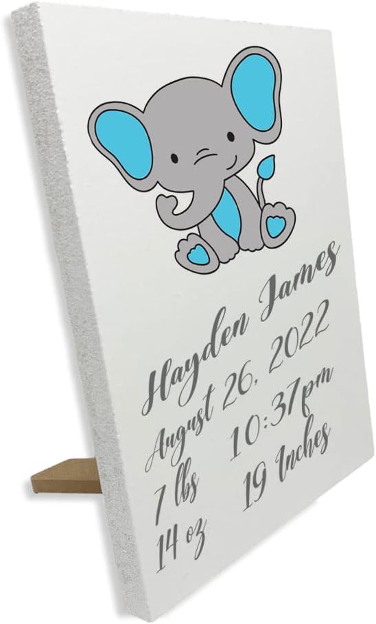Personalized Baby Elephant Wall Plaque - Blue Design with Custom Name