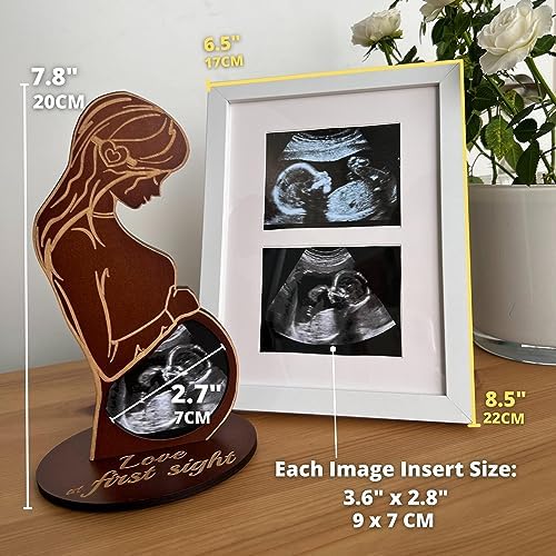 Hearts Sign Ultrasound Picture Frame Set - Unique Wooden Baby Keepsake Bundle