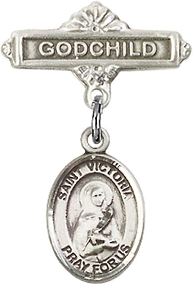Sterling Silver Baby Badge with St Victoria Charm - Made in USA