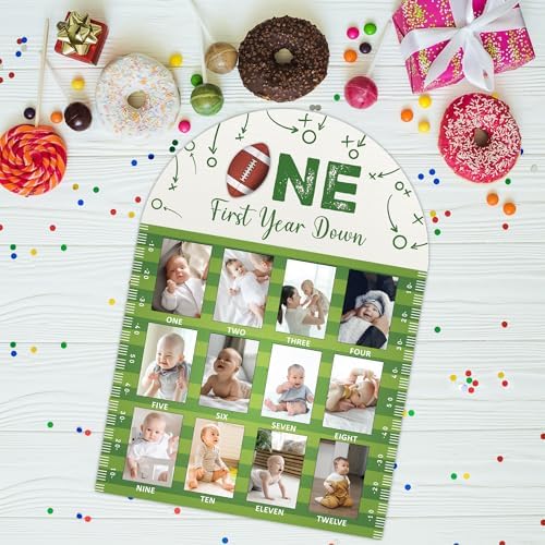Football First Year Milestone Photo Board - 169x12 Inch Durable Wooden Frame