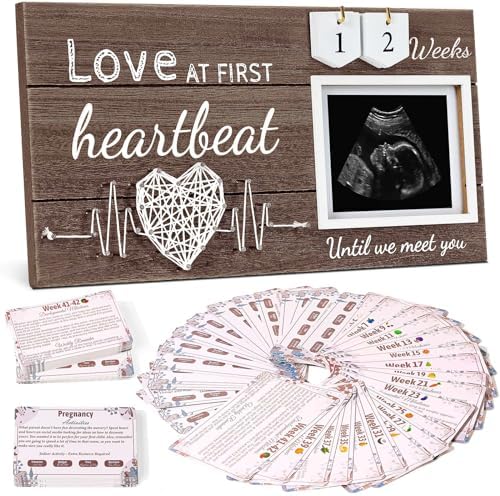 Garybank New Mom Gifts 2024 - Love at First Sight Ultrasound Frame with Weekly Milestone Activities Cards