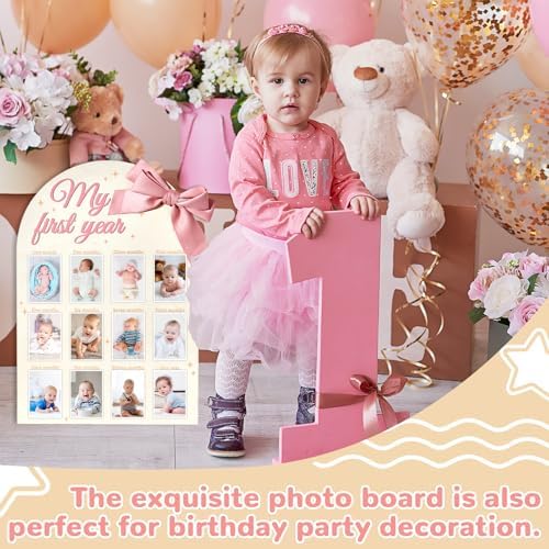 3D Pink Bow Baby Year Milestone Display Board