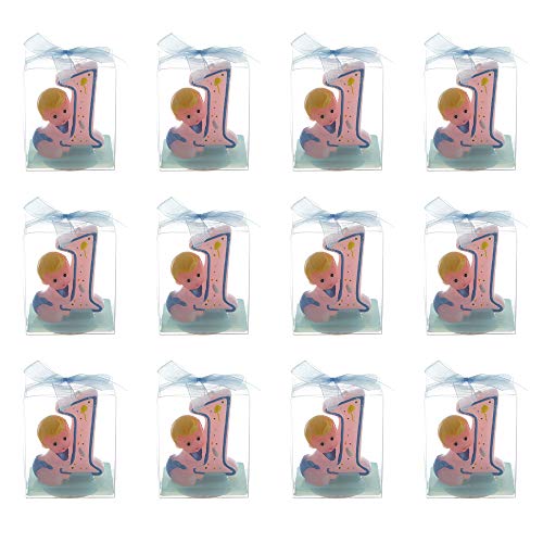 Lunaura Baby Keepsake - 12 Blue Boy 1st Birthday Candles