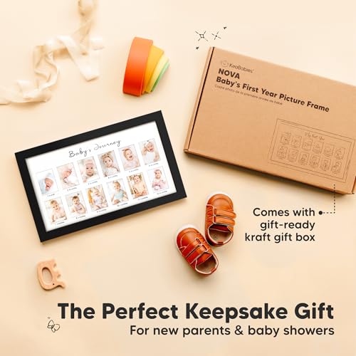KeaBabies 12-Month Baby Photo Frame with Inkless Hand Footprint Kit