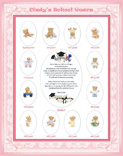 16 X 20 Personalized Pink Photo Mat with Teddy Bear Border