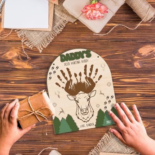 DIY Deer Hunting Buddy Handprint Wooden Sign for Fathers Day