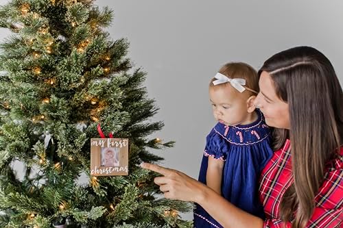 Pearhead Babys First Christmas Wooden Ornament Frame
