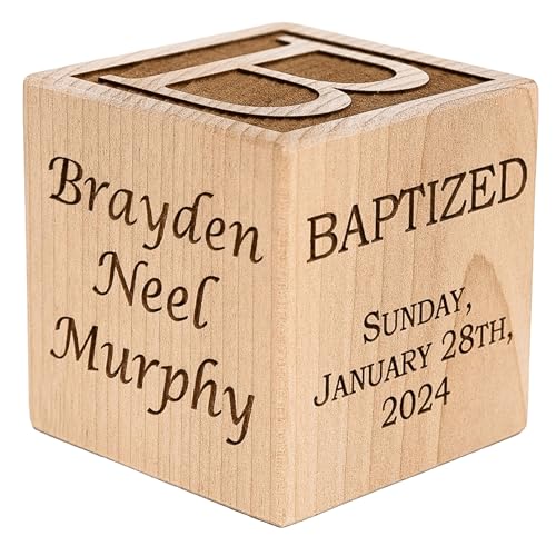 Palmetto Wood Shop Baptism Baby Block - Custom Engraved Handcrafted in the USA 3 Sizes 3 Colors