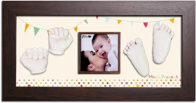 LOVE MOMS PRESENT Baby Footprint Casting Kit with Brown Frame 1