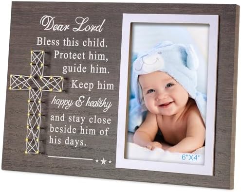 Yakucho Baptism Frame for Boys and Girls - 4x6 Inch Double Frame with Blessing Card