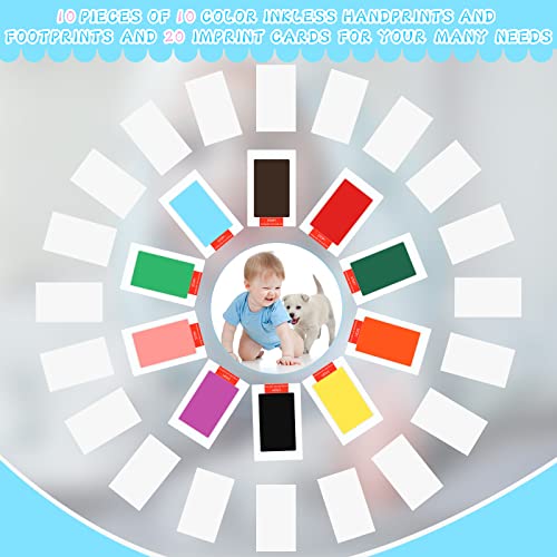 Jexine 30 Pcs Baby Inkless Handprint Footprint Kit with 10 Colors and 20 Cards 1