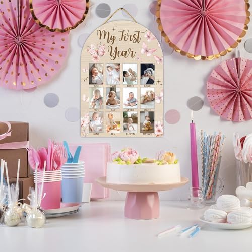 My First Year Milestone Photo Board - Pink Butterfly Decor