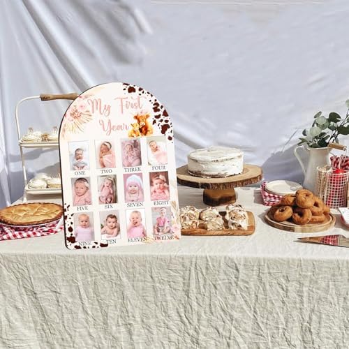 Cheerupp Highland Cow My First Year Photo Frame Pink 12 Months Baby Milestone Display Board