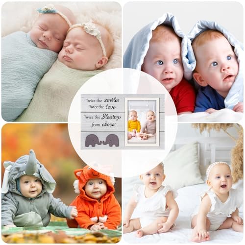 Twins Picture Frame with Elephant Design - 4x6 White