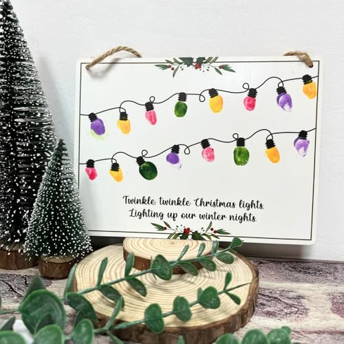 Fingerprint Christmas Lights Hanging Sign Babys First Christmas DIY Keepsake
