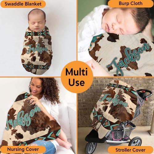 Personalized Baby Blanket with Cow Print - Custom Name Keepsake for Newborns