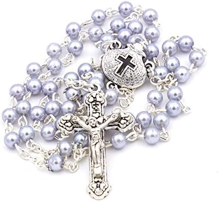 My First Baptism Gift Set for Baby Boy - Silver Rosary Box with Light Blue Pearl Rosary 1
