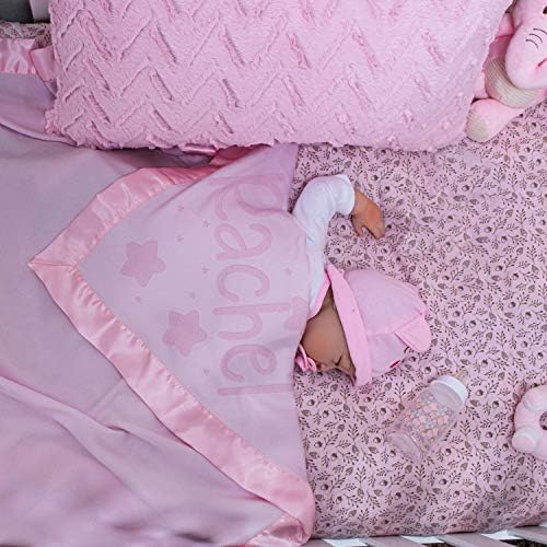 Be Burgundy Personalized Baby Blanket with Name - 36x36 in Satin Trim Fleece Pink - Stars