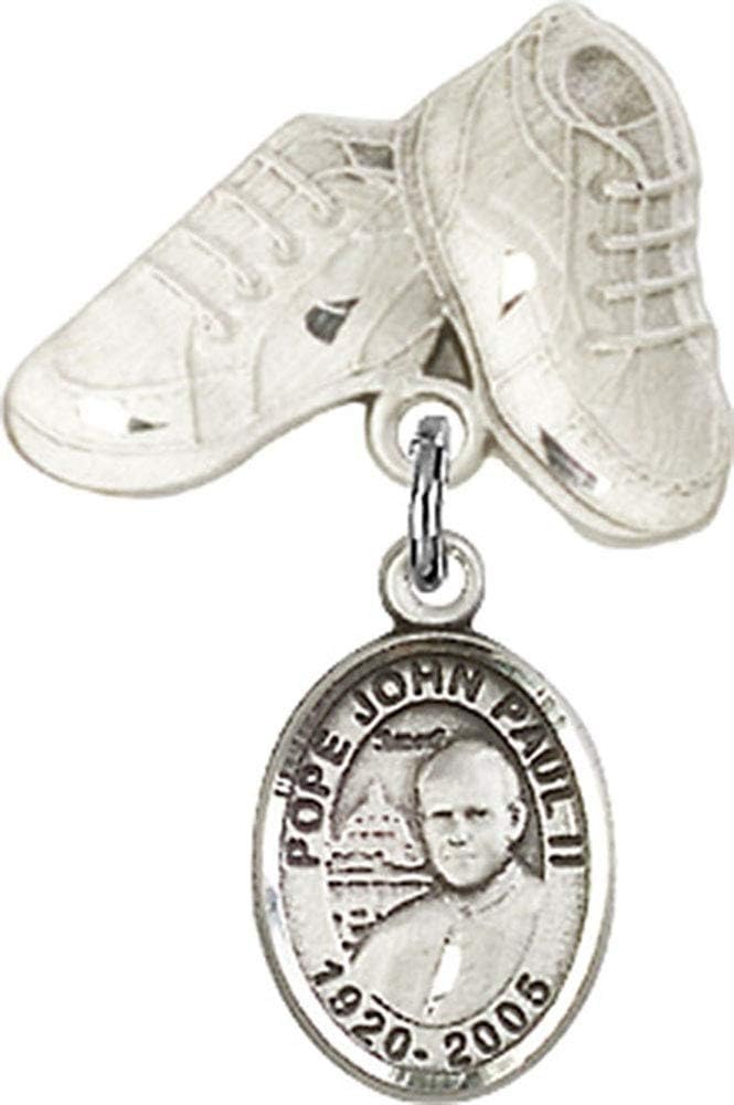 Sterling Silver Baby Badge with Pope John Paul II Boots Pin - Made In USA