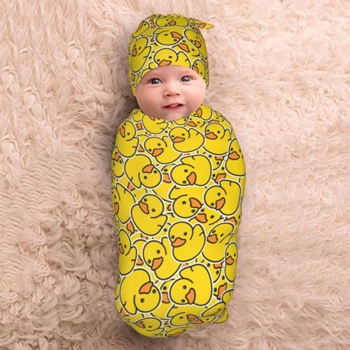 Sanghing Cute Rubber Duck Swaddling Blanket with Hat