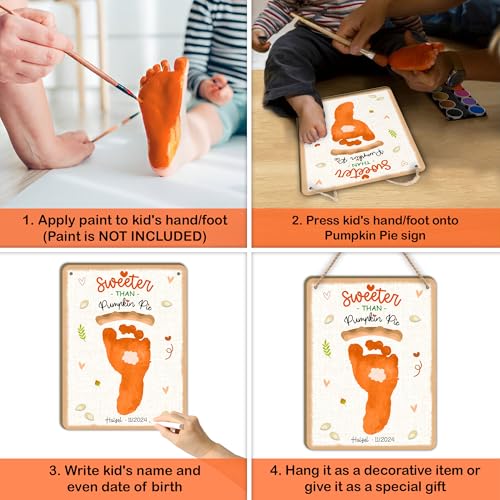 Babys First Thanksgiving Footprint Sign Wooden Hanging Art Craft Gift