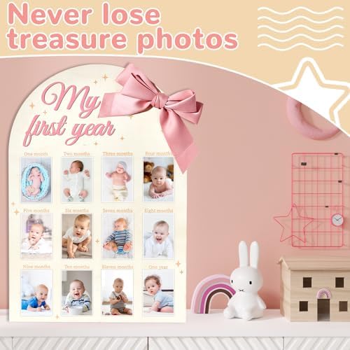 3D Pink Bow Baby Year Milestone Display Board