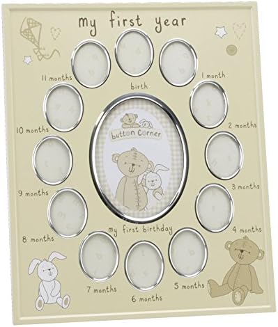 Button Corner Aluminium Photo Frame My First Year New Born Baby CG784