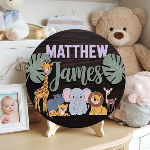Personalized Baby Name Sign with 3D Safari Design