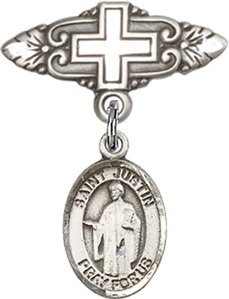 Religious Obsession Baby Badge with St Justin and Cross
