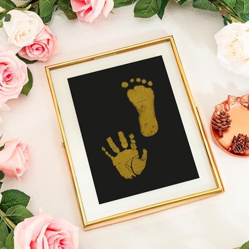 Calculs Baby Keepsake Frame with Ink Pad - Gold Floating Picture Frame for Babys First Year