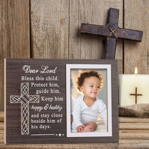 Yakucho Baptism Frame for Boys and Girls - 4x6 Inch Double Frame with Blessing Card