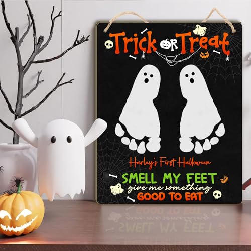 Babys First Halloween Footprint Wooden Sign