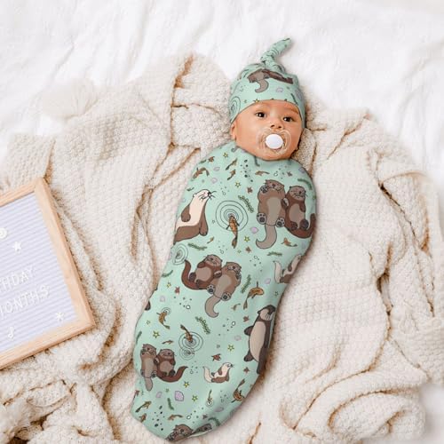 Osvbs Cute Sea Otters Swaddle Blanket Beanie Hat Set