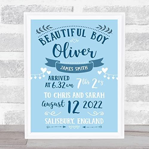 New Baby Birth Christening Blue Typographic Keepsake Print