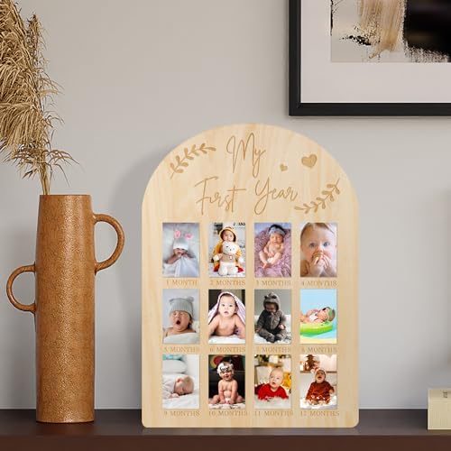 PEUTIER First Year Wood Photo Frame for Baby Keepsakes 17x12 Inch