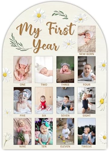 My First Year Milestone Photo Board 12 Months Wooden Frame