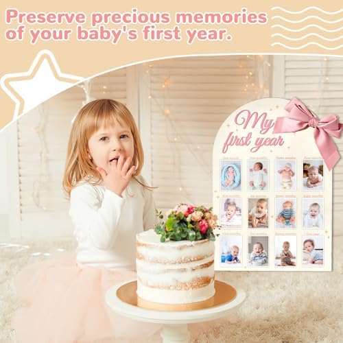 3D Pink Bow Baby Year Milestone Display Board