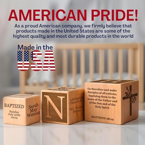 Personalized Baby Baptism Wood Block Custom Laser Engraved Gifts for Boys Girls