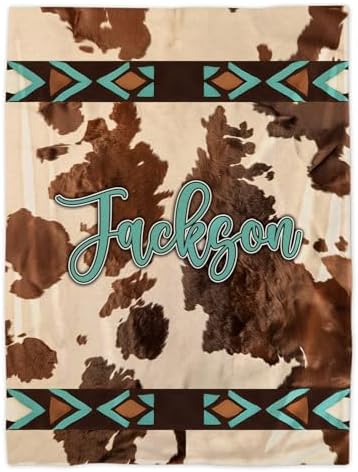 Personalized Baby Blanket with Cow Print - Custom Name Keepsake for Newborns
