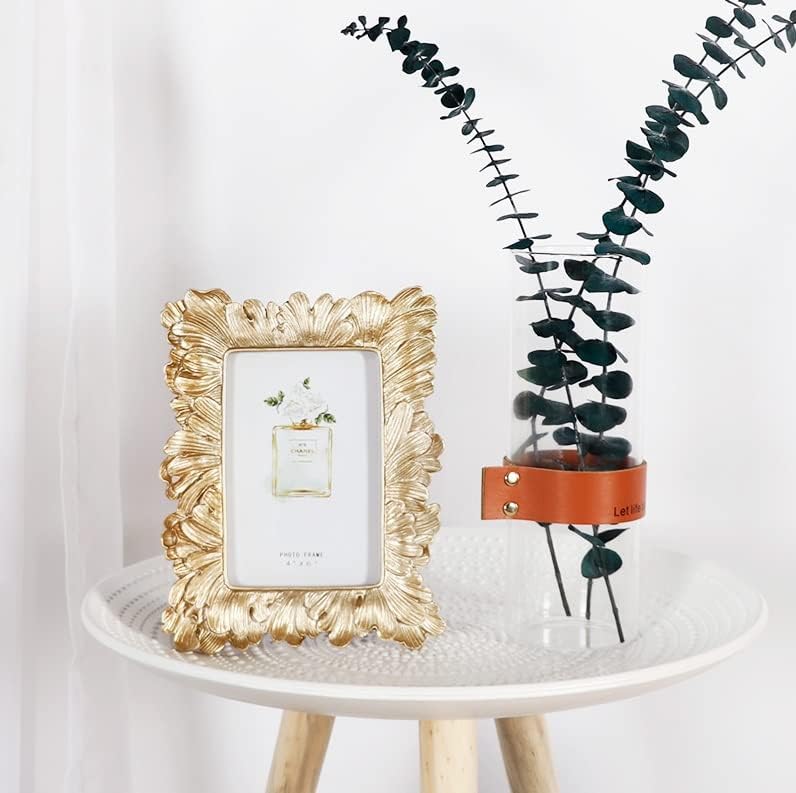 Retro 6 Inch Resin Photo Frame with Gold Trim