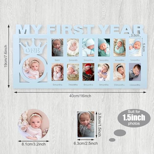 Unittype First Year Baby Keepsake Frame with Crown Design Blue