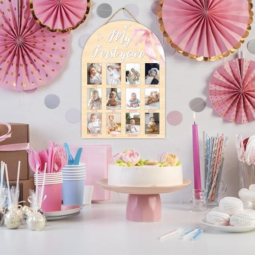 My First Year Milestone Photo Board with Pink Bow Decor