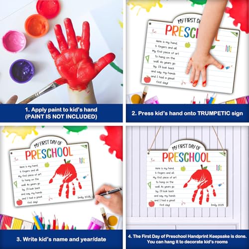 Custom First Day of Preschool Handprint Art Sign Board