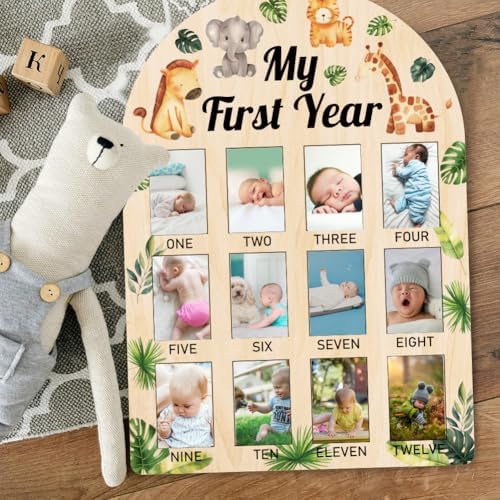 ORIGACH 12-Month Baby Growth Photo Frame with Jungle Animals