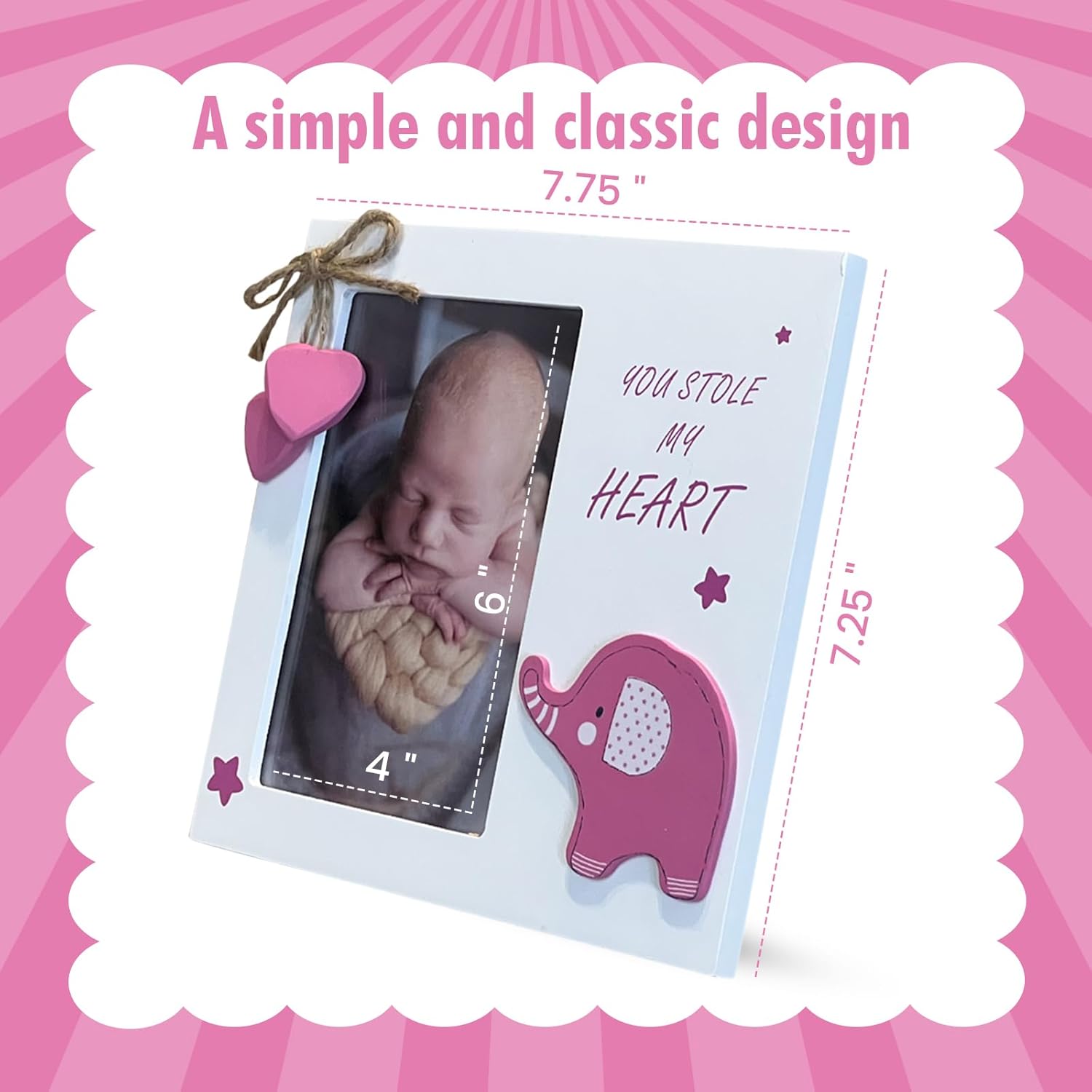 Baby Girl You Stole My Heart Wooden Newborn Picture Frame Pink