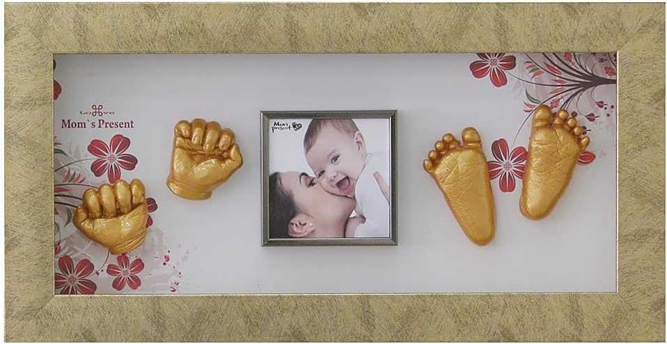 LOVE MOMS PRESENT Baby Hand Footprint Casting Kit with Gold Frame