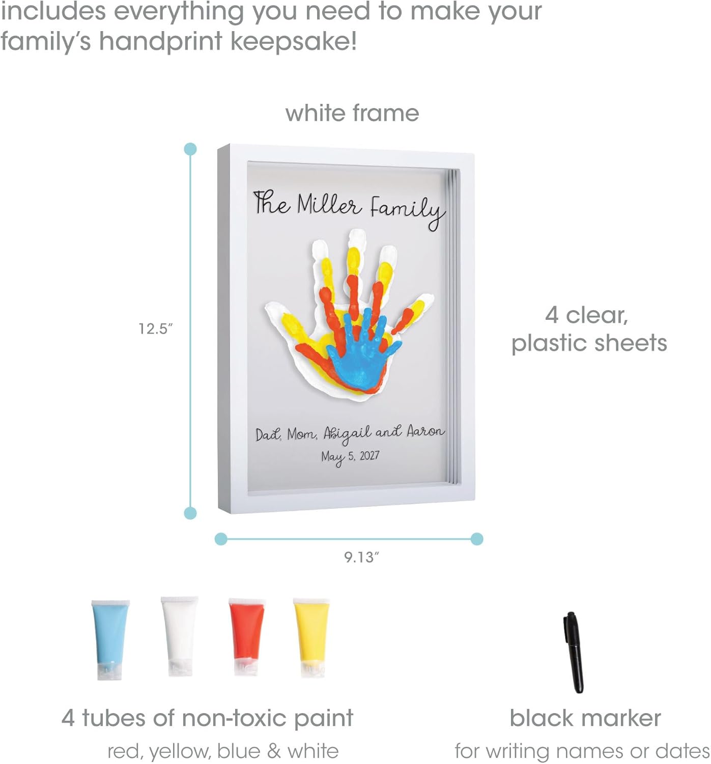 Pearhead Clear Family Handprint Frame 4 Paint Colors Included