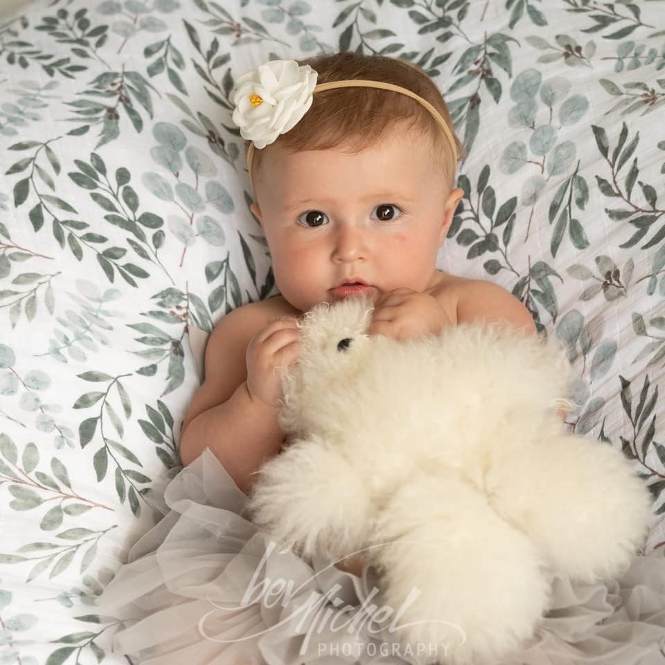 Miaoberry Organic Muslin Swaddle Blanket with Free Hat and Wooden Sign