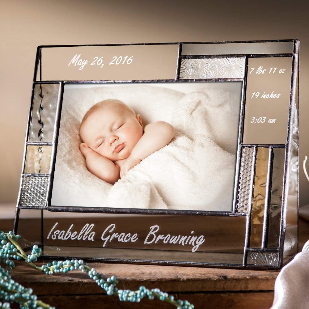 Personalized Baby Picture Frame with Grey and Yellow Engraving