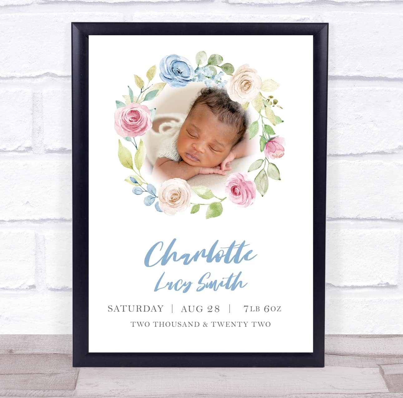 The Card Zoo Floral Baby Birth Details Keepsake Print